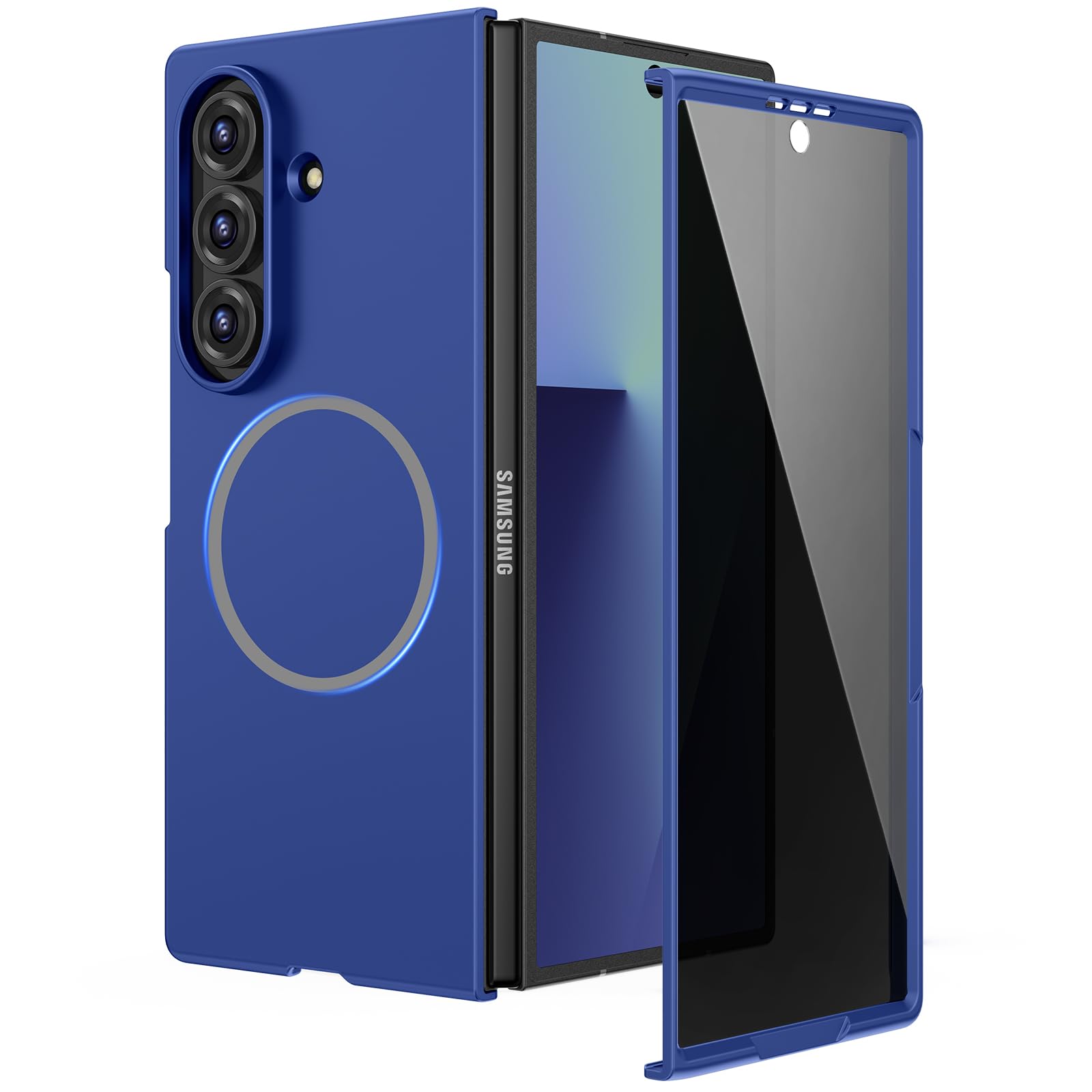 Ruky for Samsung Z Fold 7 Slim Case, Hard PC Shockproof Cover with Built-in Privacy Screen Protector & Compatible with MagSafe Protective Phone Case for Samsung Galaxy Z Fold 7 5G, Blue Shadow