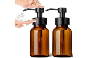 GM GMISUN GMISUN Foaming Soap Dispenser, 8.5 fl oz / 250ml Amber Glass Foam Soap Dispenser for Bathroom & Kitchen, 2 Pack Modern Refillable Foaming Hand Soap Dispenser, Foam Pump Bottle with Waterproof Labels
