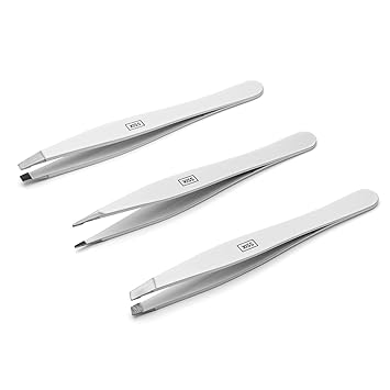 1 Eyebrow Tweezer Set Free Leather Case 3 X White Stainless