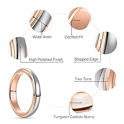 NUNCAD Women Wedding Bands 4mm Rose Gold Silver