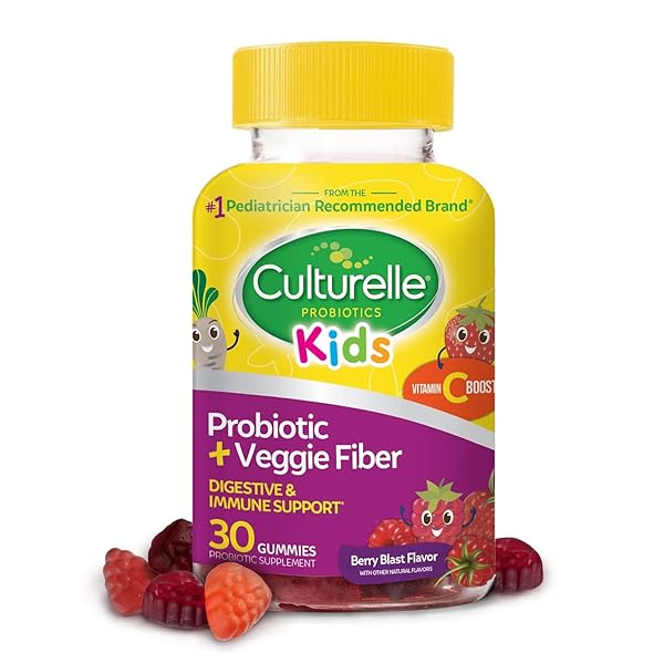 CULTURELLE DAILY PROBIOTIC FOR KIDS + VEGGIE FIBER GUMMIES (AGES 3+) 30 COUNT BERRY FLAVOR – PROBIOTICS FOR DIGESTIVE HEALTH & IMMUNE SUPPORT PLUS VITAMIN C KIDS BOOST