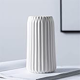 GOODSTART White Ceramic Modern Vase, Origami Stripe Frosted Matte Surface, 8.3" H, Universal Size, Perfect for Decor, Wedding, Christmas
