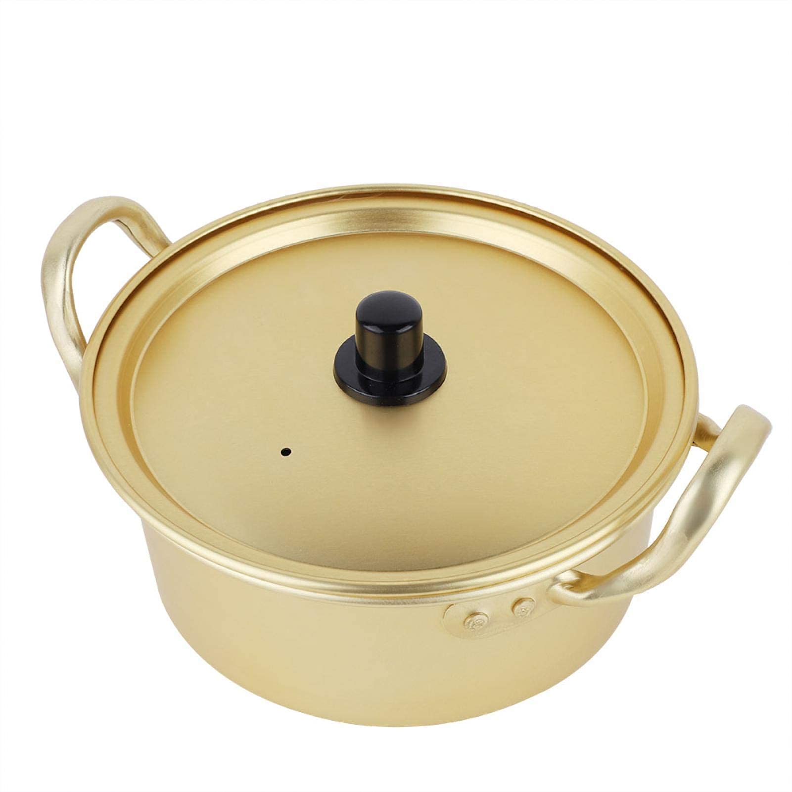 Korean Ramen Noodle Pot, Yellow Aluminum Stockpot Instant Noodles Pot Small Saucepan Ramen Pot with Handle, 23cm