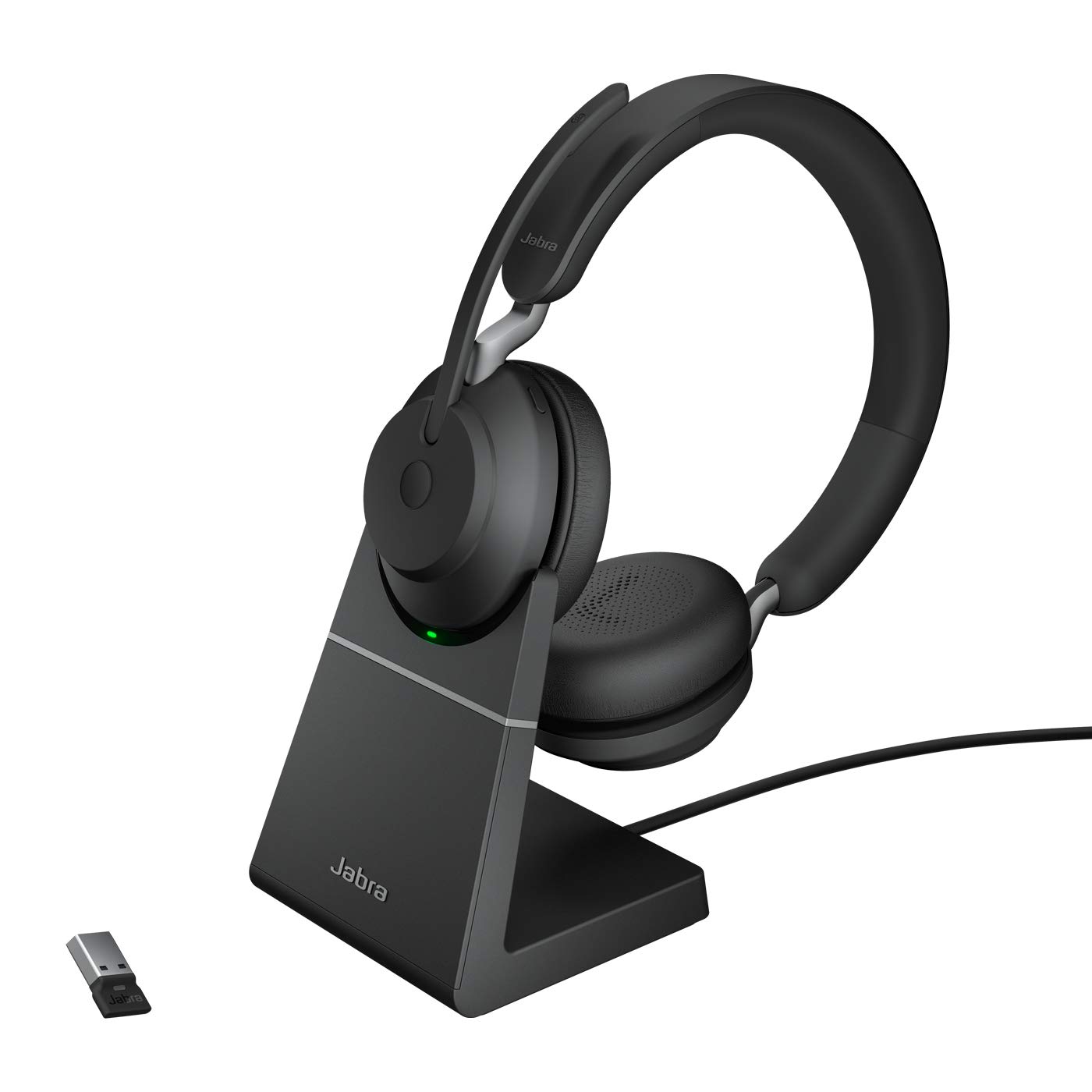Jabra Evolve2 65 Wireless PC Headset with Charging Stand – Noise Cancelling UC Certified Stereo Headphones With Long-Lasting Battery – USB-A Bluetooth Adapter – Black — image 1
