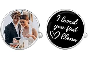 Personalized Photo Cufflinks for Men – Custom Name & Message, 16mm Round Alloy T‑Bar Cuff Links, Wedding Groom/Groomsmen/Fath