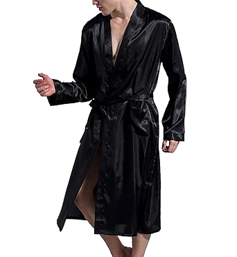 Lachi Herren Satin Kimono Schlafanzug Schlafmantel Männer Schlafkleid Morgenmantel Nachtwäsche Pyjamas Bademantel Nachthemd