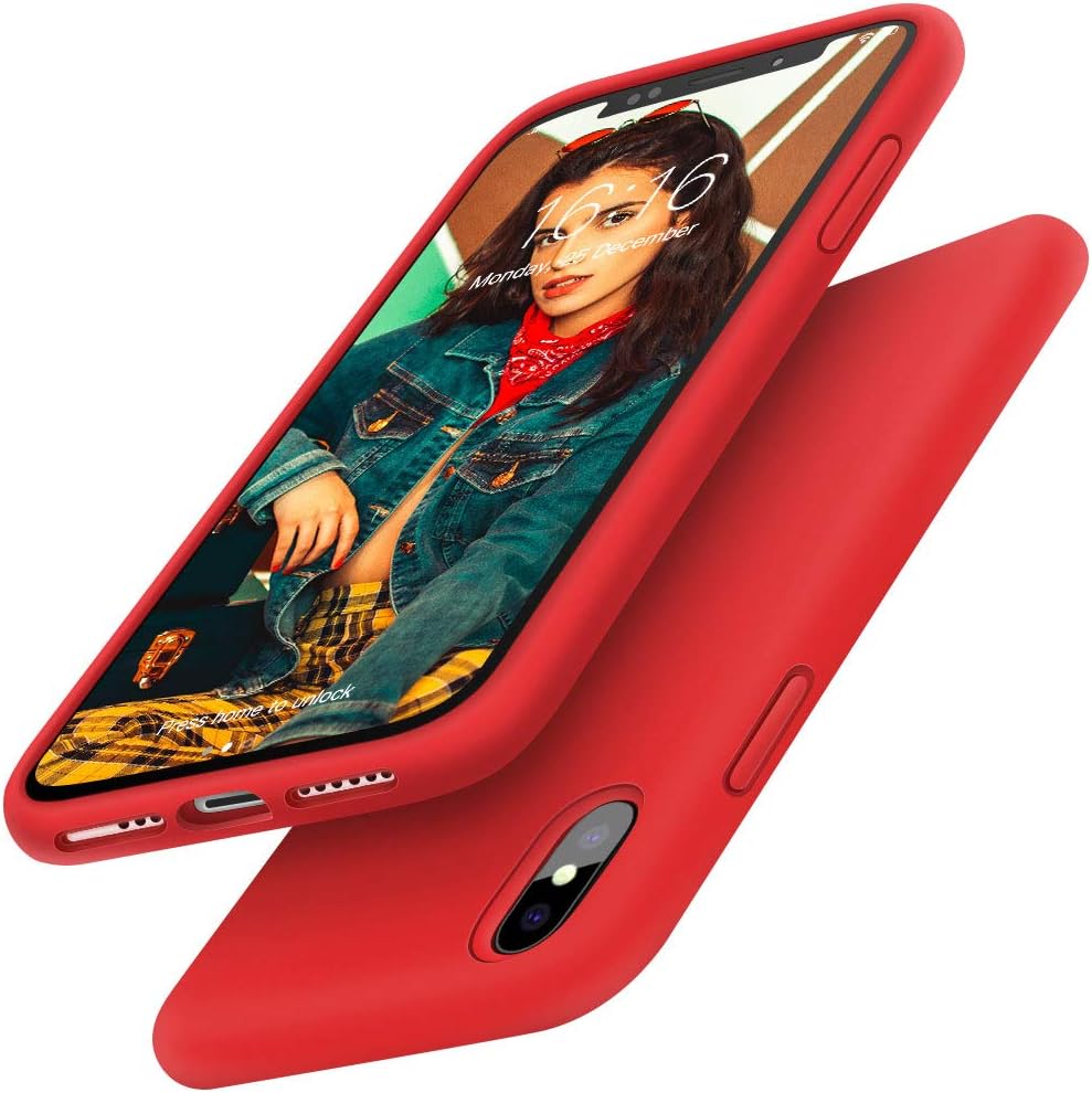 Gorain Case for iPhone X/XS, Liquid Silicone Shockproof Gel Rubber Cover Drop Protective Case with Soft Microfiber Lining for iPhone X/XS 5.8 inch-Red