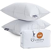 Lincove Down and Feather Luxury Hotel Collection Bed Pillows for Sleeping Made in The USA - 100% Cotton Shell, 600 Thread Count - Soft Hypoallergenic (Queen Size, Pack of 2)