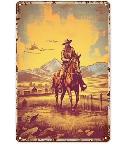 ビンテージ カウボーイ 鉄製 看板 ディスプレイ Cowboy Amazon.com: Cowboy Western Metal Tin Sign,Vintage Western