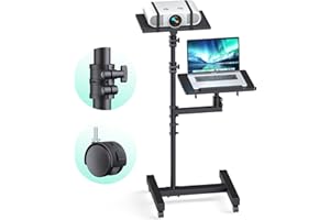 WPHOLD Projector Stand Tripod: 2 Shelves Mobile Laptop Cart Adjustable Height 45 to 64 Inches, Rolling Laptop Stand Cart with Ventilated Tray, Projector Tripod Stand on Wheels for Couch, Bedside, Meeting
