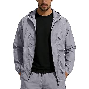 Bacrelax Men's Lightweight Jacket Full Zip Waterproof Sun Protection Hoodie Long Sleeve Hiking Fishing Sun Shirts Pockets