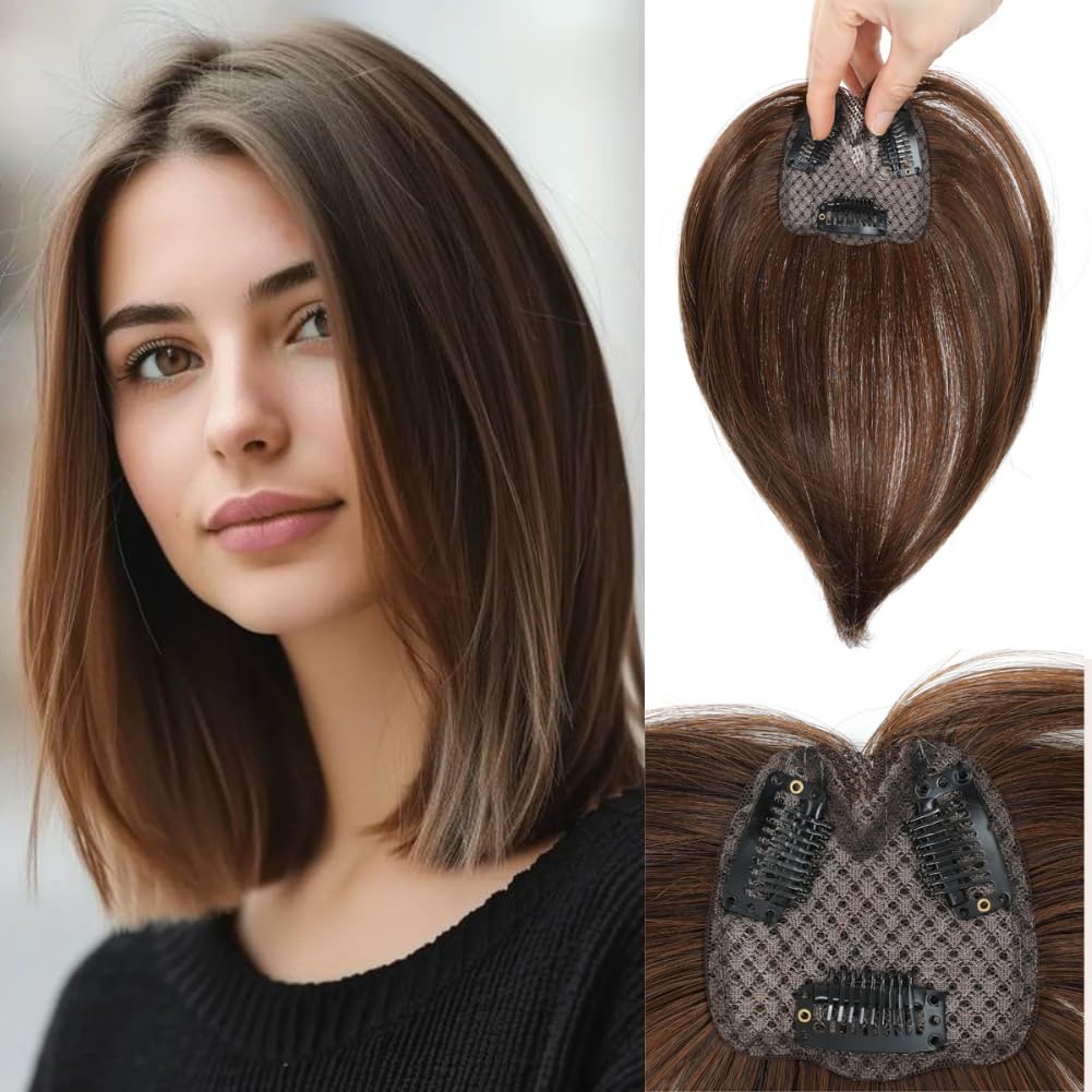 Photo 1 of Hair Toppers for Women with Thinning Hair Extensions 360° 3D Toppers Hair Pieces for Women Clip Ins Fake Bangs Hair Pieces Perfect Solution for Stylish Upgrade (Chestnut Brown, Tulip)
