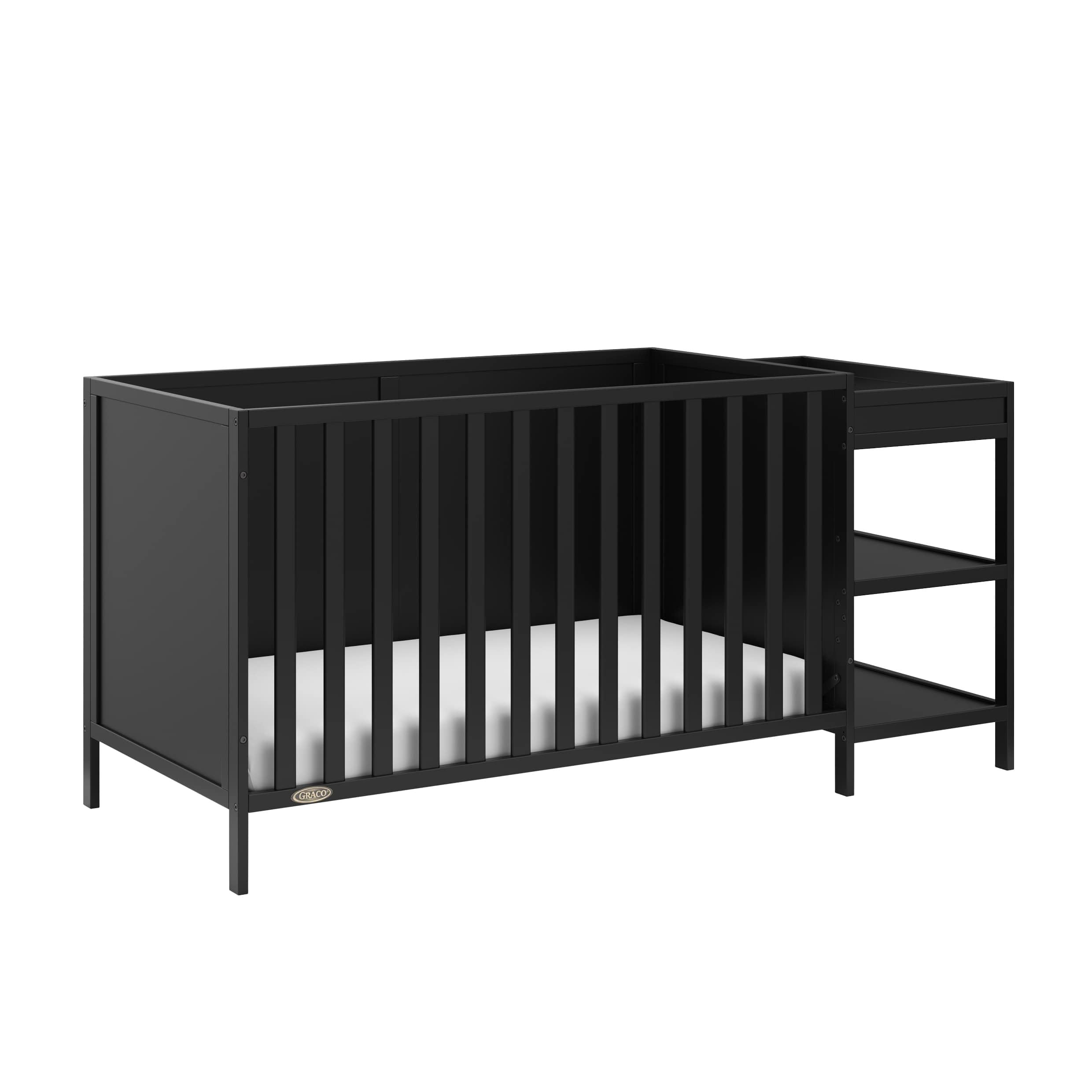 Photo 1 of **MISSING PARTS/check clerk comments**
 Graco Theo 5-in-1 Convertible Crib & Changer (Black) GREENGUARD Gold Certified, Converts to Daybed, Toddler Bed, Full Size Bed, Fits Standard Full-Size Crib Mattress, Adjustable Mattress Height