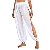 American Trends Sheer Beach Mesh Swimsuit Cover Up Harem Pants for Women High Slit See Through