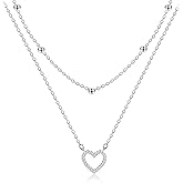 ACECHA Layered Necklaces for Women, 18K Gold Plated Choker Necklace for Women Trendy Silver Dainty Simple Layering Coin Heart Pendant Jewelry Gifts