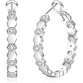 PABBEU S925 Sterling Silver Hoop Earrings for Women Cubic Zirconia Hypoallergenic Lightweight Dainty Heart Large Silver Hoop Earrings for Women 30/40mm