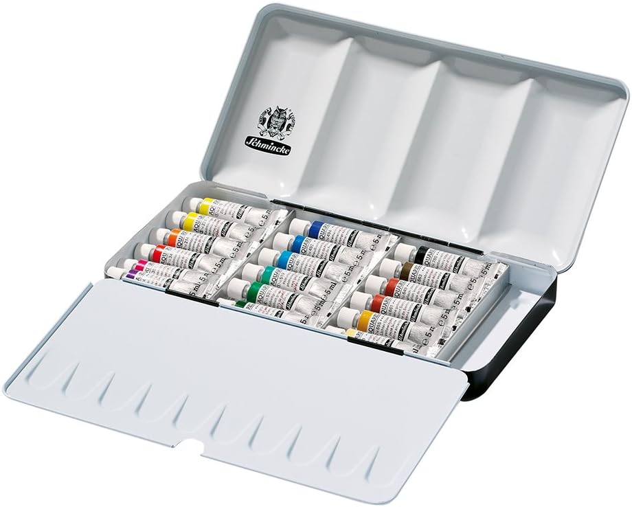 Schmincke - HORADAM® AQUARELL colour box, 18 x 5 ml tubes, 74118097, metal box, painting set, finest premium watercolours