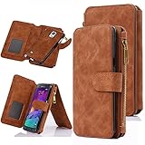 Galaxy Note 4 Case, Note 4 Case, CaseUp 12 Card Slot Series - [Zipper Cash Storage] Premium Flip PU Leather Wallet Case Cover With Detachable Magnetic Hard Case For Samsung Galaxy Note 4 - Brown