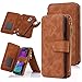 Galaxy Note 4 Case, Note 4 Case, CaseUp 12 Card Slot Series - [Zipper Cash Storage] Premium Flip PU Leather Wallet Case Cover With Detachable Magnetic Hard Case For Samsung Galaxy Note 4 - Brown