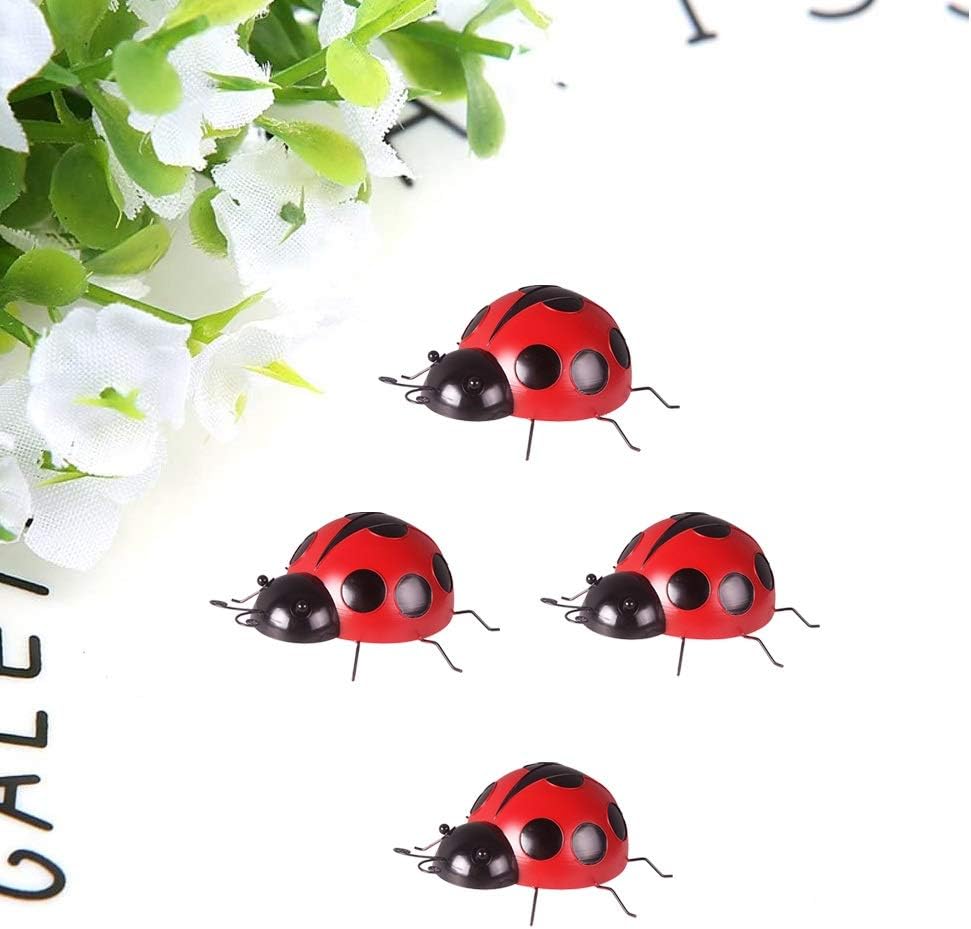 KOLAKO Metal Garden Wall Art Decorative Cute Ladybugs 4 PCS Live Lady Bugs Garden Decorations Outdoor Clearance Fence Yard Art Iron Yard Decorations Ladybug for Path Lawn - Image 3