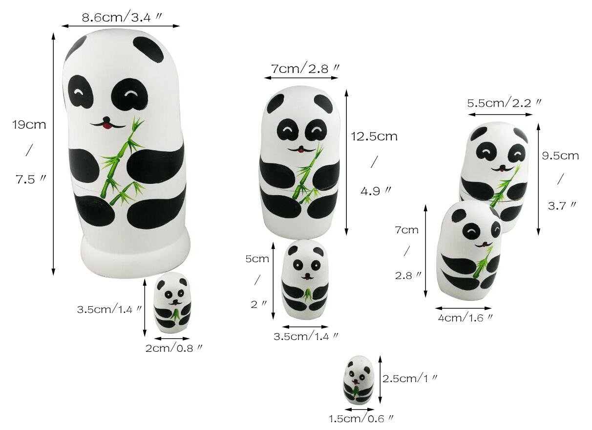 Winterworm® Adorable Lovely Panda Holding Bamboo Handmade Wooden Russian Nesting Dolls Matryoshka Dolls Set 7 Pieces for Kids Toy Birthday Home Decoration