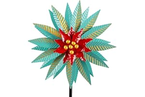 Sunnylight Wind Spinners Outdoor, Kinetic Wind Sculptures & Spinners, Poinsettia Flower Metal Wind Spinners for Yard and Garden