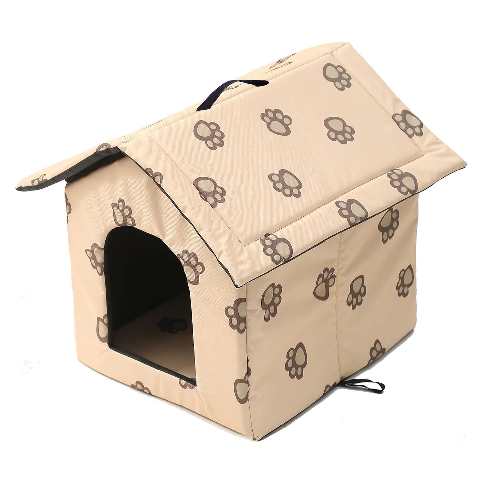 Outdoor Cat House, Cat Cave for Outdoors, Outdoor Cat House Winter-Proof Waterproof, Combined Insulated Aluminum Foil with Removable Transparent Curtain (M, Beige)