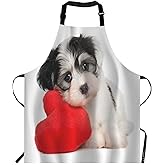 EKOBLA Puppy Dog With A Red Heart Aprons Cute Funny Adorable Animal Romantic Valentine's Day Waterproof Resistant Chef Cooking Kitchen BBQ Adjustable Aprons for Women Men 27x31 Inch