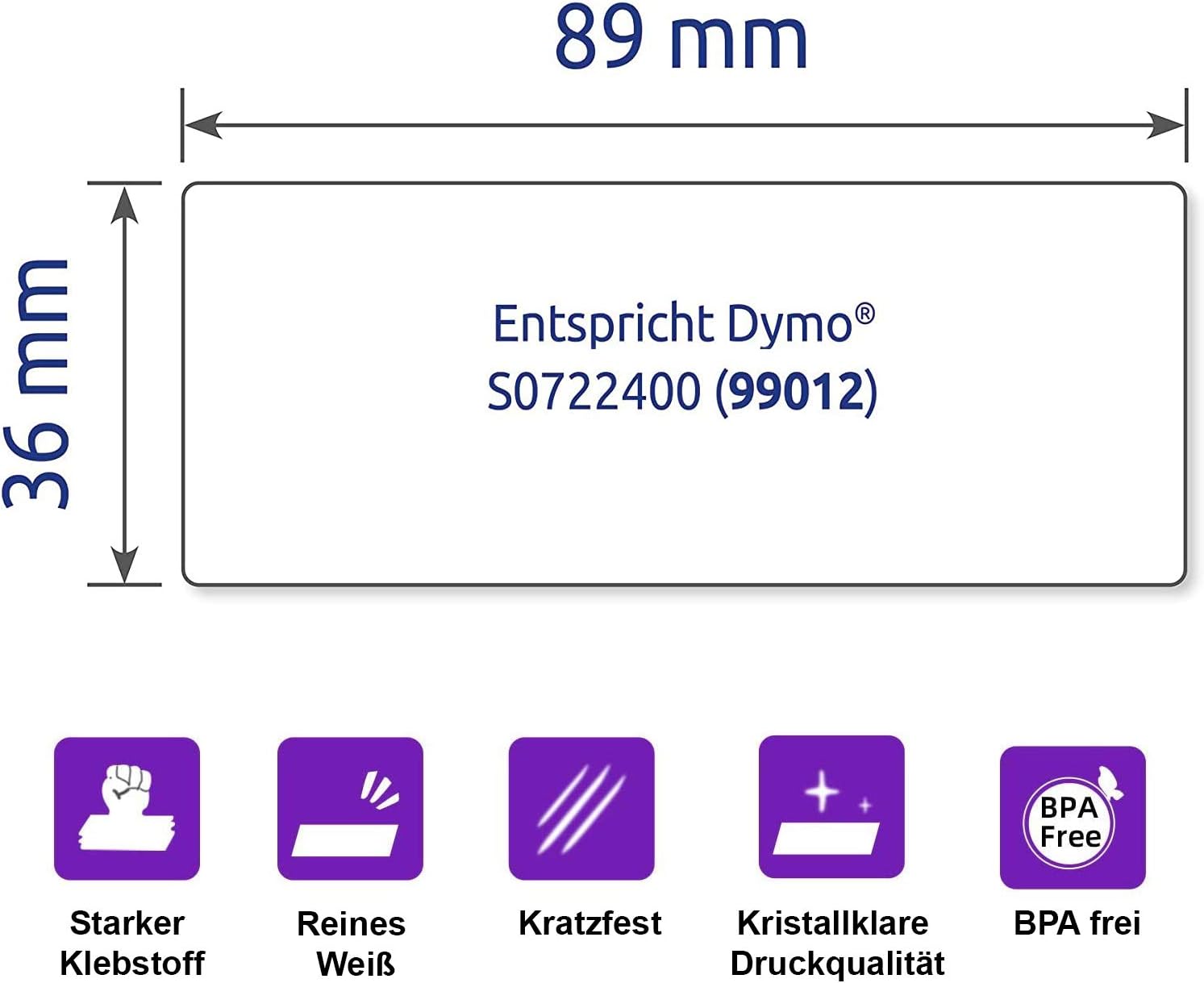 hd-line Dymo Labels for Labelwriter 99012-10 Rolls Pack Labels x 260 Pieces Each Roll = 2600 Labels Self-Adhesive Compatible for Dymo Labelwriter & Seiko Label Printers 89 x 36 mm - Image 4