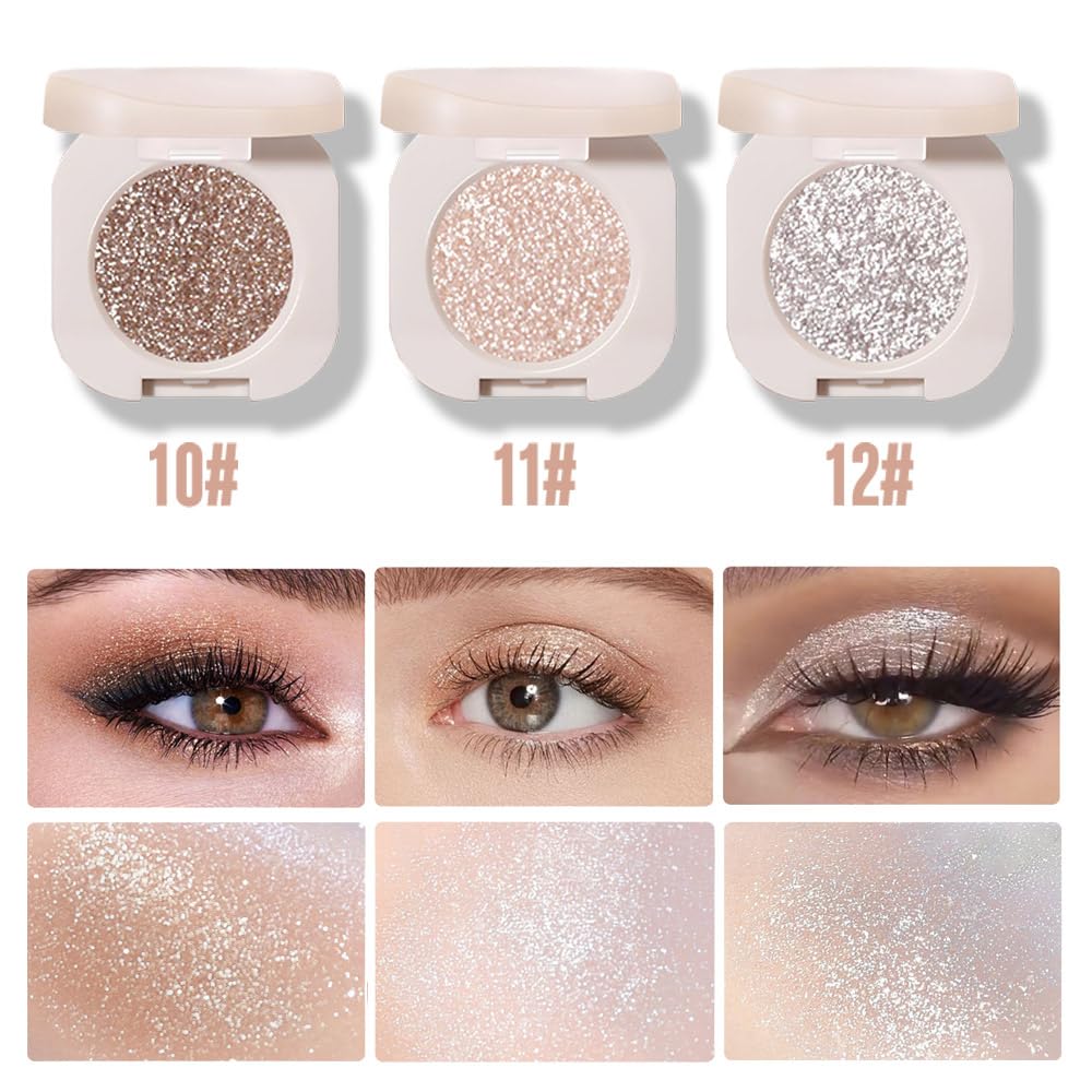 JUAAZIN Monochrome Glitter Eyeshadow - Light Brown Shimmer Eye Shadow, Talc-Free, Paraben-Free, Cruelty-Free, Long-Lasting Single Eyeshadow Palette for Everyday & Special Occasions 11#