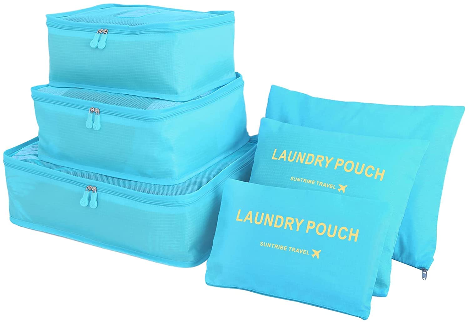 GUMTAPE Travel Organiser Packing Bags,6 PCS Travel Packing Cubes Set for Clothes Travel Luggage Organizers Storage Bags (Light Blue)