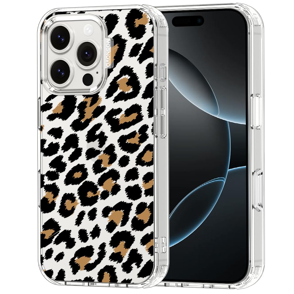 MOSNOVO Case for iPhone 16 Pro, [Buffertech 6.6ft Military-Grade Drop Protection] [Anti Peel Off Tech] Clear TPU Bumper Phone Case Cover Design - Leopard Print — image 1