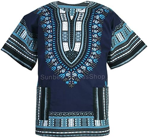 Cotton African Dashiki Mexican Poncho Hippie Tribal Boho Shirt Navy Blue ad19n