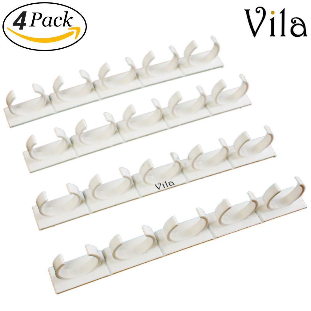 Space-saving Wall Mount Spice Organizer - 4 Clip Strips for Plastic Jars by Vila - Arranges multi-brands Spice Jars of different sizes - Mounts Securely with Top-Quality Adhesive Tape - Convenient