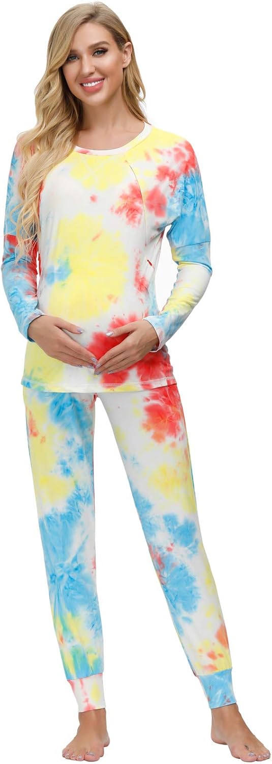 Women Maternity Tie Dyed Pajamas Nursing Set 2 Piece Tops+Pants at  Women’s Clothing store