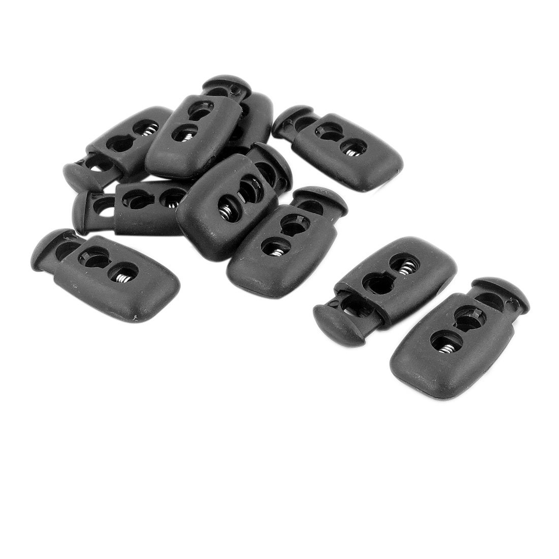 sourcing map Double Hole Plastic Cord Locks Ends 6mm Dia 10 Pcs Black