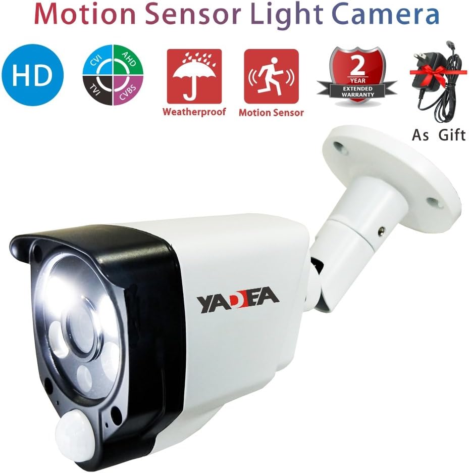 Motion Sensor Security Camera 1.0MP/720P Wired HD TVI/CVI/AHD CCTV LED Smart Alarm Light Camera with Heat Based Motion Detection with YADEA Night Vision Indoor/Outdoor Security Camera
