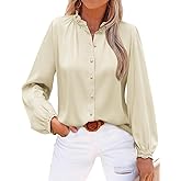 Neweek Satin Crinkle Blouses for Women Lace Collared Cuff Tops Silk Button Down Shirts Long Sleeve Business Loose Work Tops