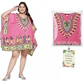 Oussum Short Caftans for Women Plus Size Kaftan Tunic Tops Polyester Summer Beach Clothing Mini Cover Ups Dress for Ladies