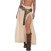 SHENHE Women's Boho Western Low Rise Maxi Skirt Ruffle High Slit Country Cowgirl Skirts