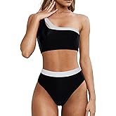 MOOSLOVER Women Cutout One Shoulder High Waisted Bikini High Cut Two Piece Swimsuits