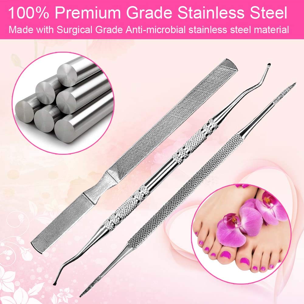 3PCS Ingrown Toenail File and Lifter Set Manicure File Stainless Steel Double Sided Ingrown Toenail Tool Kit, Pedicure Tools with Storage Box by NANTuYo: Beauty