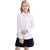 SOLOCOTE Girls White Dress Shirt Long Sleeve School Uniform Blouse Formal Button Down Top for Big Kids