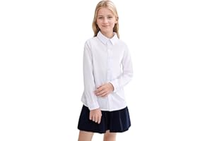 SOLOCOTE Girls White Dress Shirt Long Sleeve School Uniform Blouse Formal Button Down Top for Big Kids