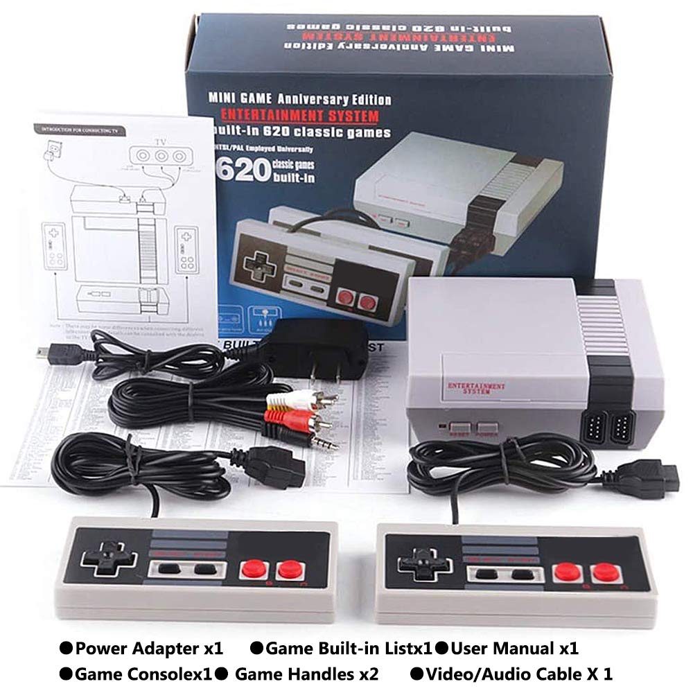 Classic Mini Retro Game Console 1980's Game with Built-in 620 Games and 2 NES Classic Controllers,AV Output,Children Gift,Birthday Gift Happy Child Memories Suitable ordinary pixel TV,not for 4K HD TV: Video Games