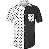 Lars Amadeus Men's Summer Polka Dots Short Sleeves Button Down Patchwork Beach Shirt