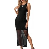 SHENHE Women's Sleeveless Midi Dress Side Split Bodycon Maxi Tank Dress | Tie Dye, Split Thigh, Concert, Halloween, Round Neck, Cocktail Party Club Dresses