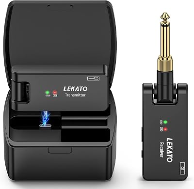 LEKATO WS-100 Wireless Guitar System with Charging Case 2.4GHz 190° Rotatable