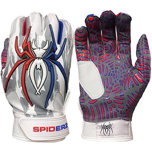 Spiderz Adult Hybrid Batting Glove Silicone Web Palm (USA Platinum, Adult Large)