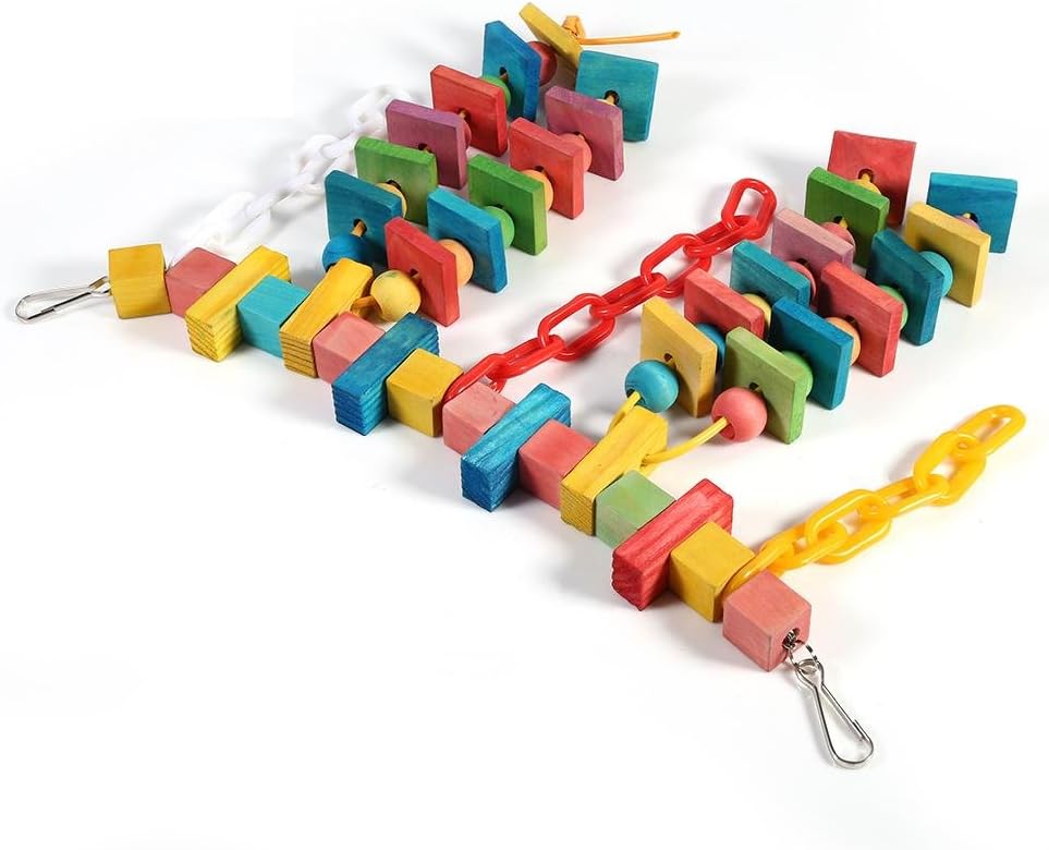 Parrot Chew Toy, Natural Wooden Rainbow Blocks Birds Hanging Bridge Swing Perch for Macaw African Greys Parakeet Cockatoo Cockatiel Conure Lovebirds Canaries - Image 5